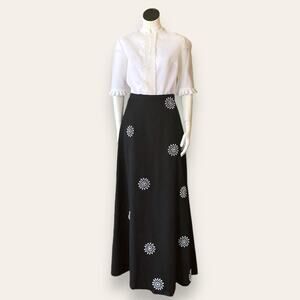 Elegant Winter Heavy Weight Maxi Cotton Wrap Skirt, w/ Floral Beadwork M/ L